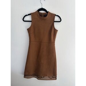 Ann Taylor Factory Petite Faux Suede Laser Cut Hem Dress Cognac Brown 0P 482661